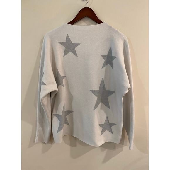 Sione Women's Sweater M Star Print Long Sleeve Metallic White Knit Pullover - Picture 1 of 8